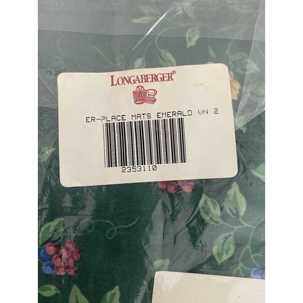 Longaberger Emerald Vine Set of 2 Double Sided Fabric Placemats New